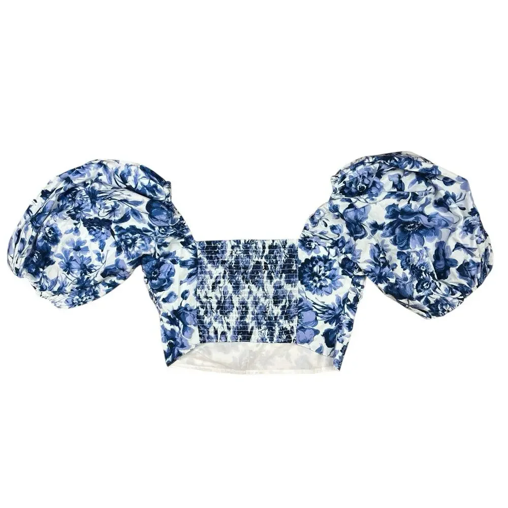 Abercrombie & Fitch Puff Sleeve Poplin Crop Top Romantic Coquette Size Small NWT